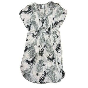 Kona Sol Swimsuit Cover Up Tropical Palm Leaves Sheer Caftan Dress Womens Small